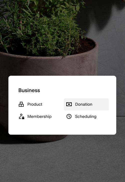 Usuário seleciona "doação" como o tipo de página no construtor de sites do Squarespace.