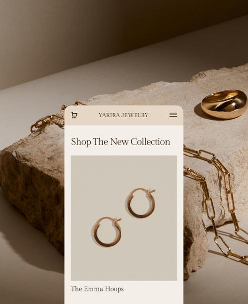 Website-Template für einen Onlineshop von Squarespace, das einen individuell gestalteten Schmuckshop zeigt.